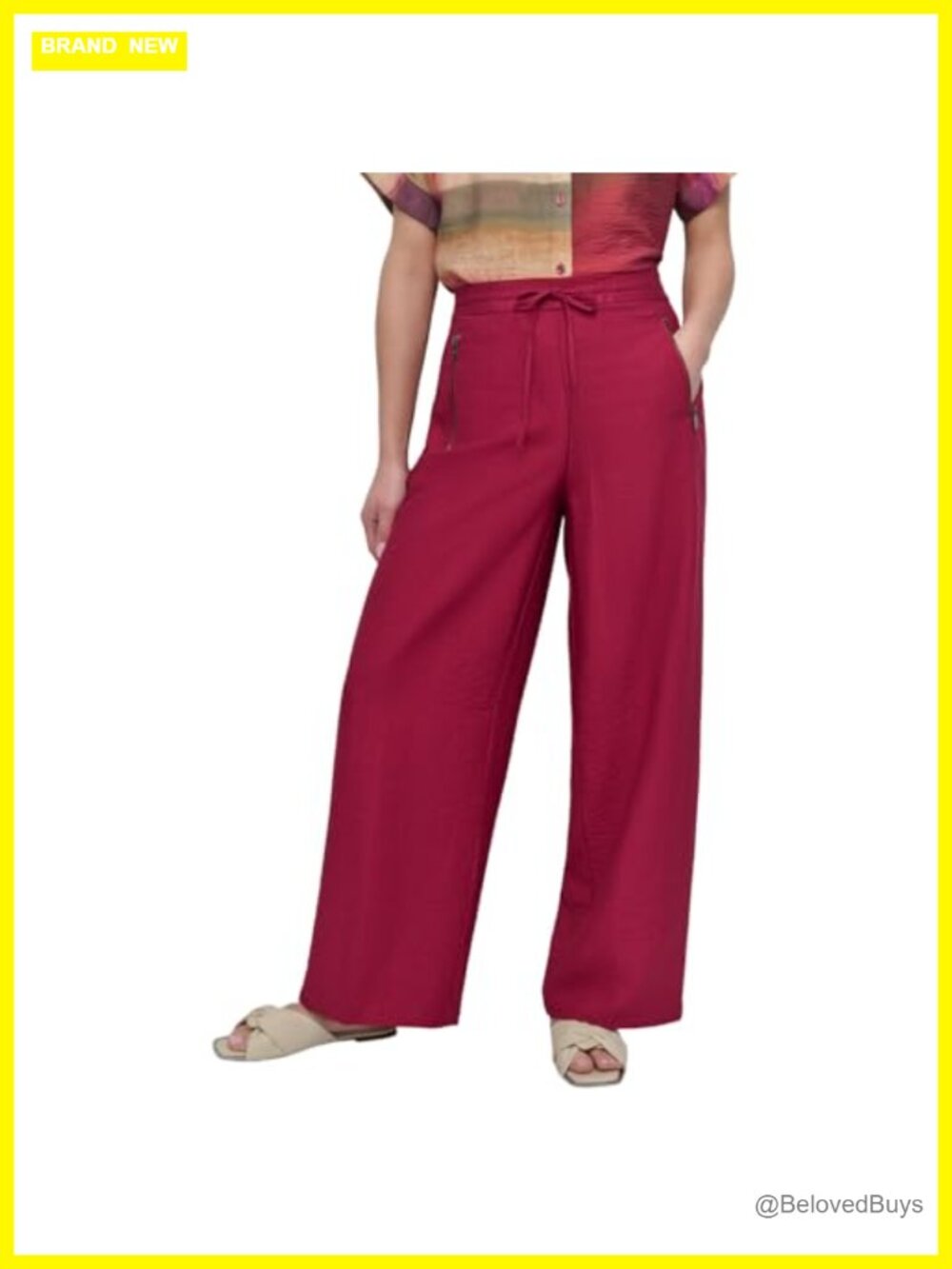 Pull On Drawstring Wide Leg High Rise Casual Pant